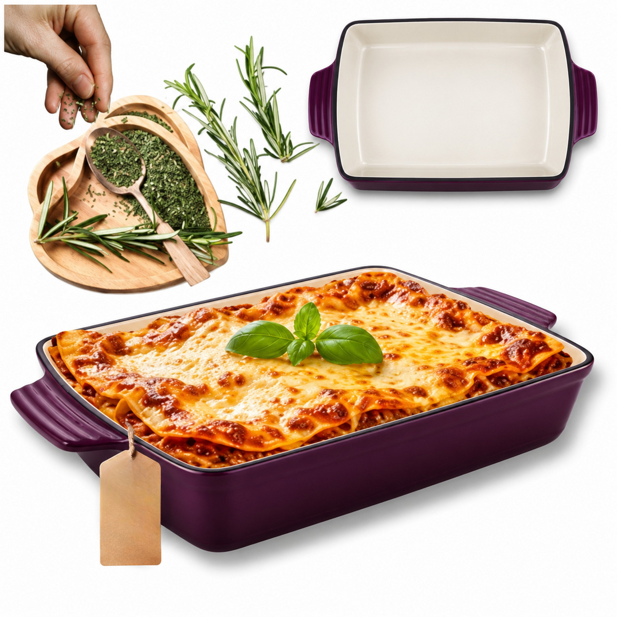 Plat à four en fonte émaillée 32 × 23,5 cm – 3,5 L – Aubergine