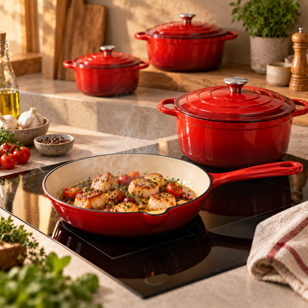 Batterie de cuisine 4 pièces en fonte émaillée