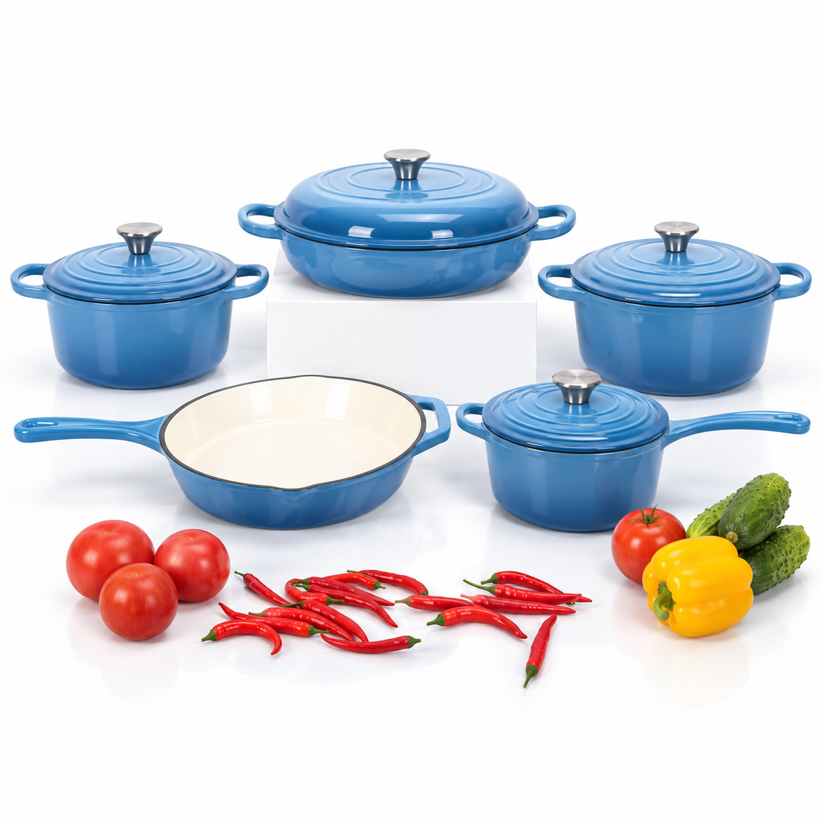 Batterie de cuisine 5 pièces en fonte émaillée