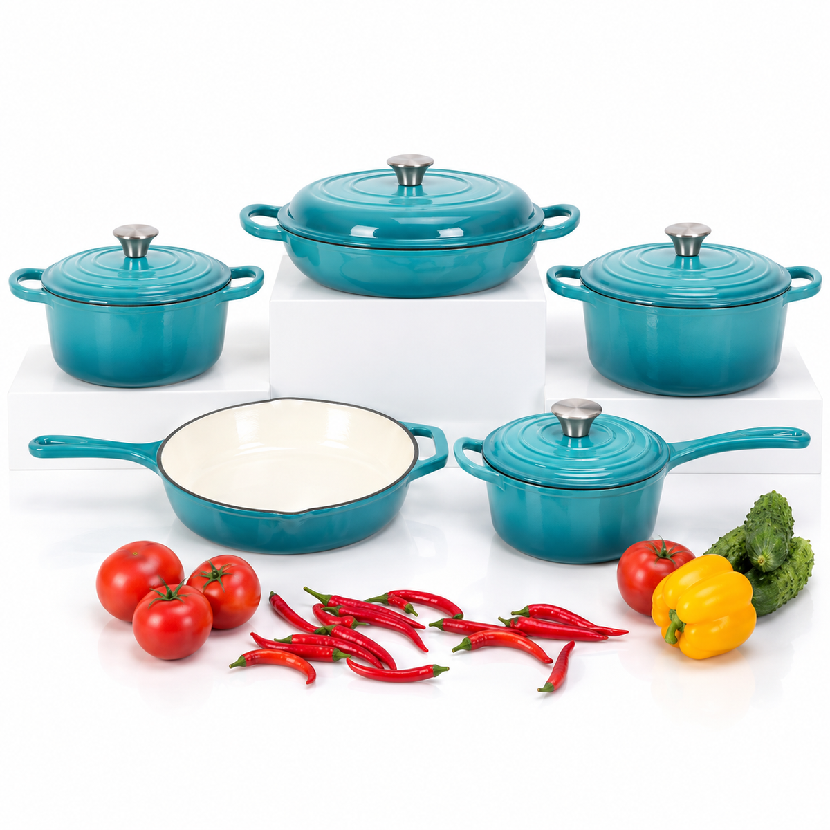 Batterie de cuisine 5 pièces en fonte émaillée