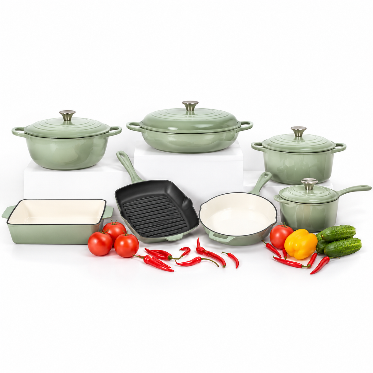 Batterie de cuisine 7 pièces en fonte émaillée