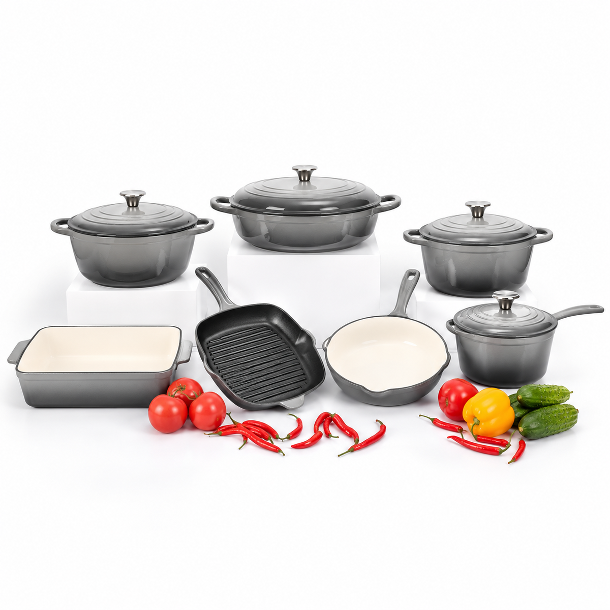 Batterie de cuisine 7 pièces en fonte émaillée