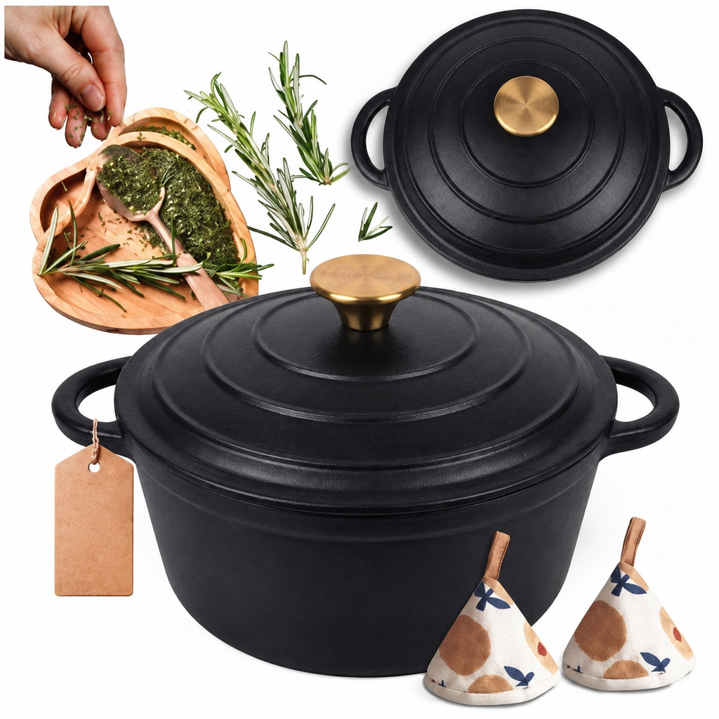 Cocotte en fonte émaillée 24 cm – 4 L – Noir mat