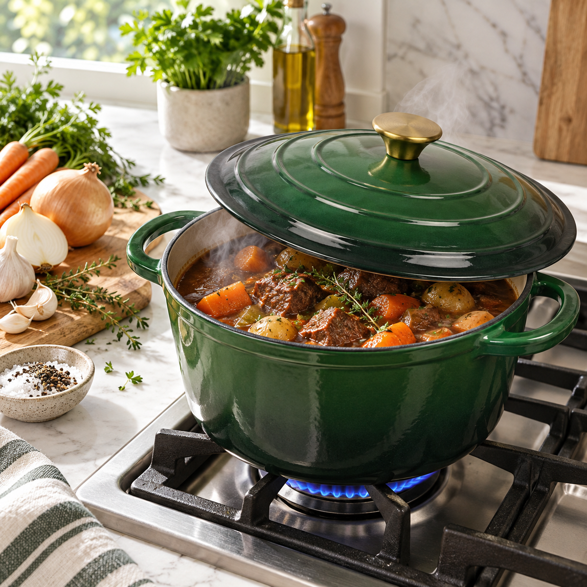 Cocotte en fonte émaillée 22 cm – 3 L – Vert bouteille