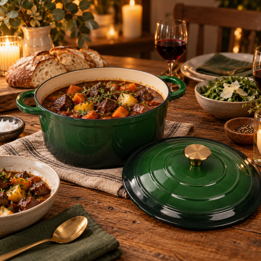 Cocotte en fonte émaillée 22 cm – 3 L – Vert bouteille