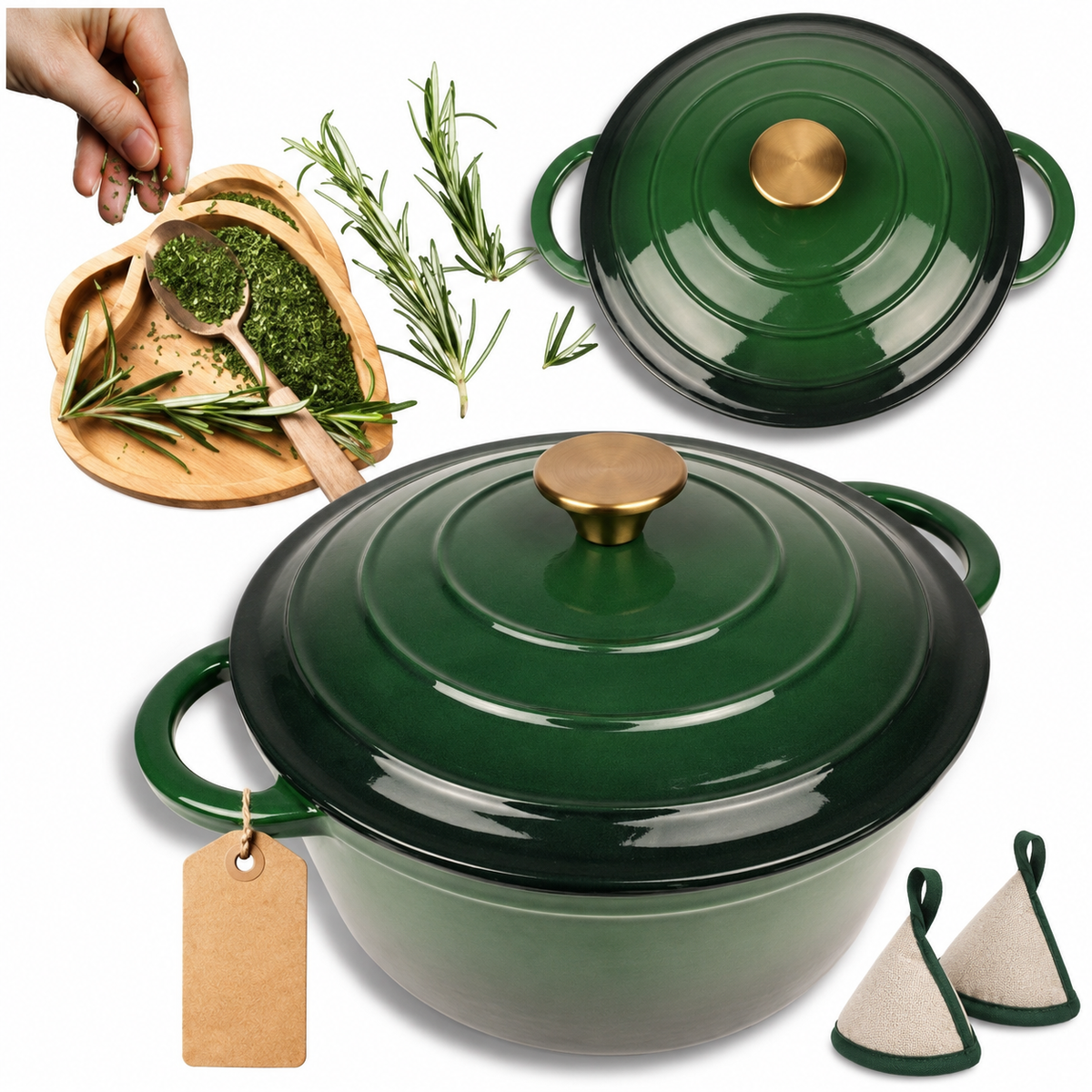 Cocotte en fonte émaillée 22 cm – 3 L – Vert bouteille