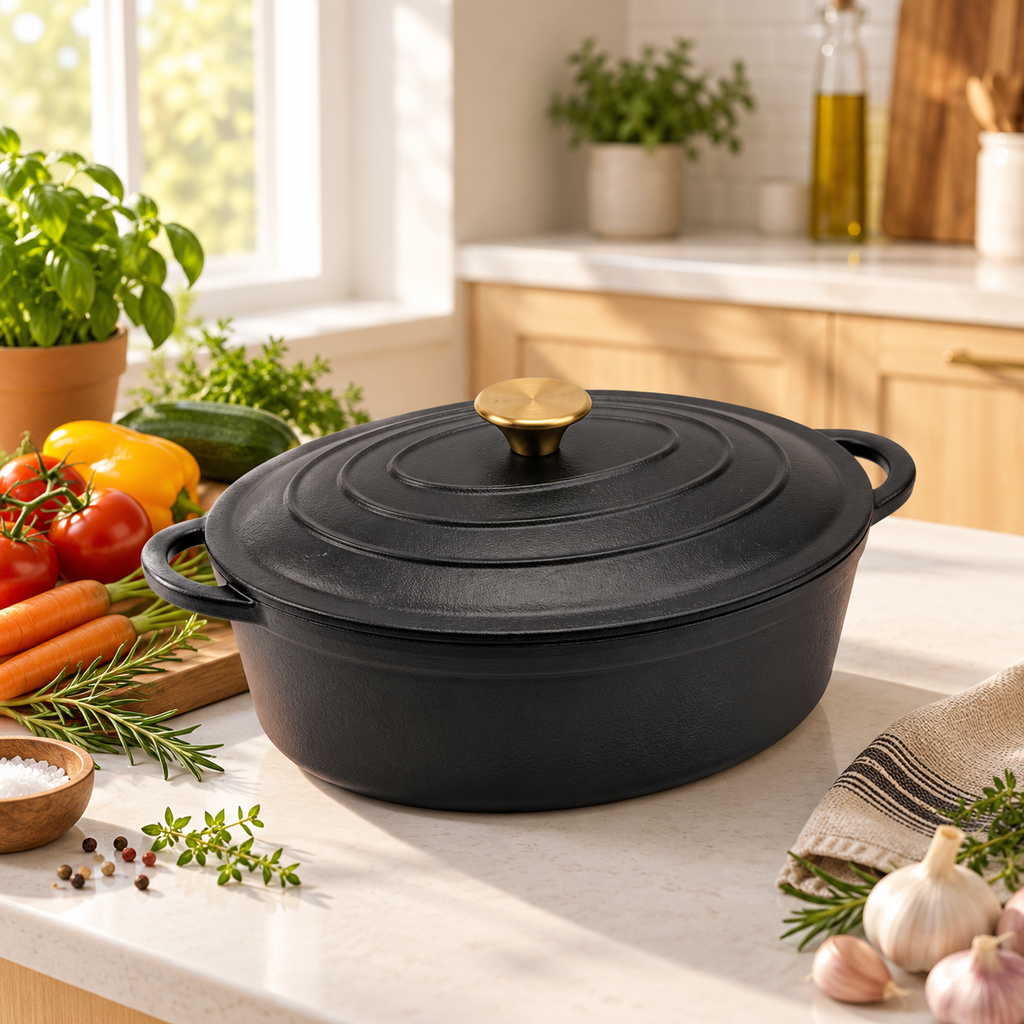 Cocotte ovale en fonte émaillée 34 cm – 6 L – Noir mat