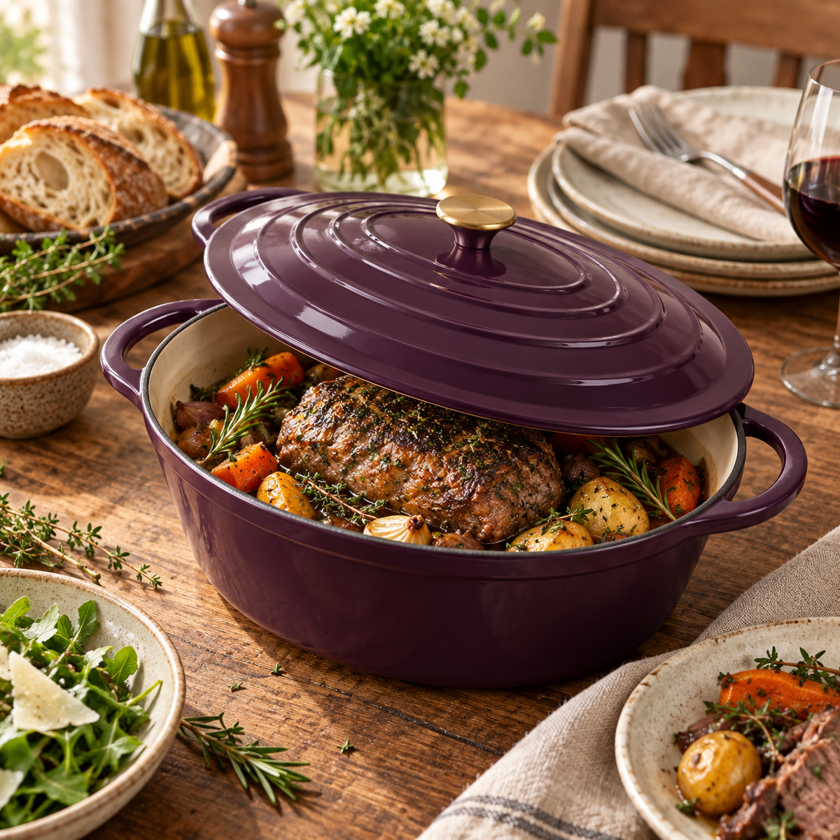 Cocotte ovale en fonte émaillée 34 cm – 6 L – Aubergine