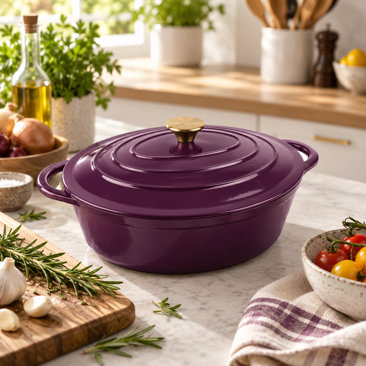 Cocotte ovale en fonte émaillée 34 cm – 6 L – Aubergine