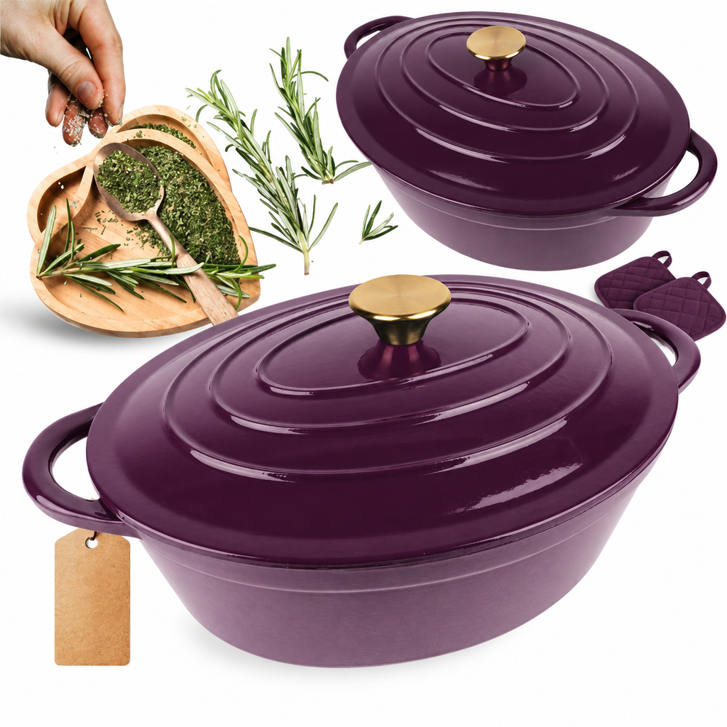 Cocotte ovale en fonte émaillée 34 cm – 6 L – Aubergine