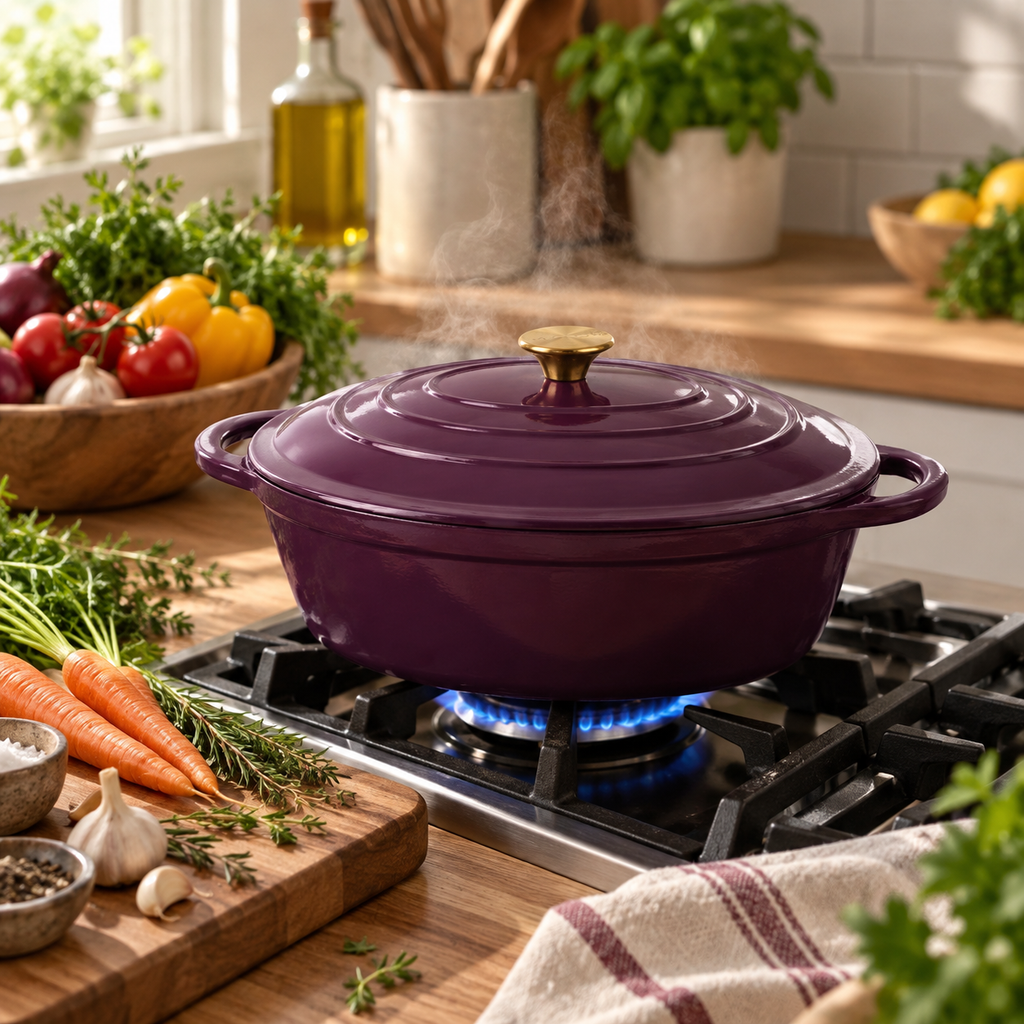 Cocotte ovale en fonte émaillée 34 cm – 6 L – Aubergine