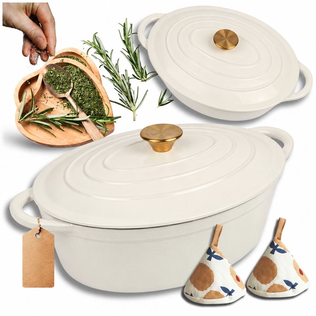 Cocotte ovale en fonte émaillée 34 cm – 6 L – Crème