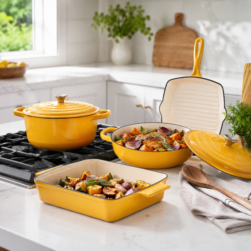 Batterie de cuisine 7 pièces en fonte émaillée