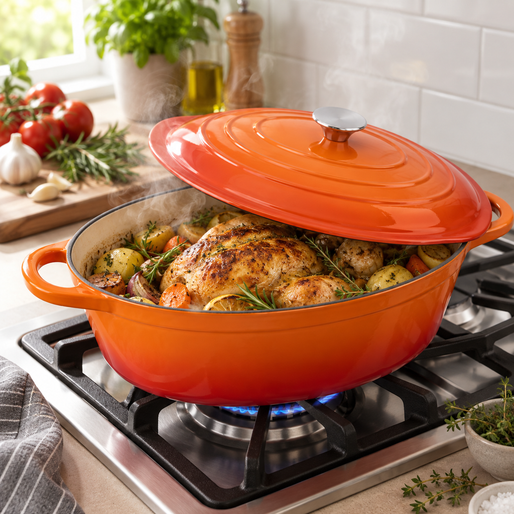 Cocotte ovale en fonte émaillée 34 cm – 6 L – Orange