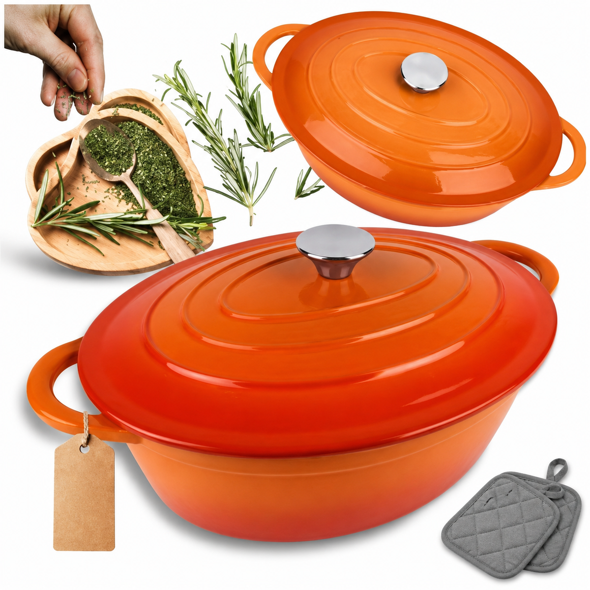 Cocotte ovale en fonte émaillée 34 cm – 6 L – Orange