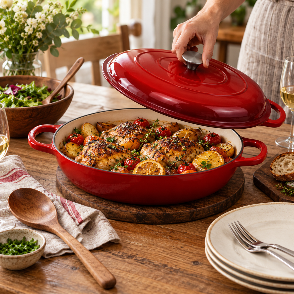 Cocotte basse en fonte émaillée 30 cm – 3 L – Rouge