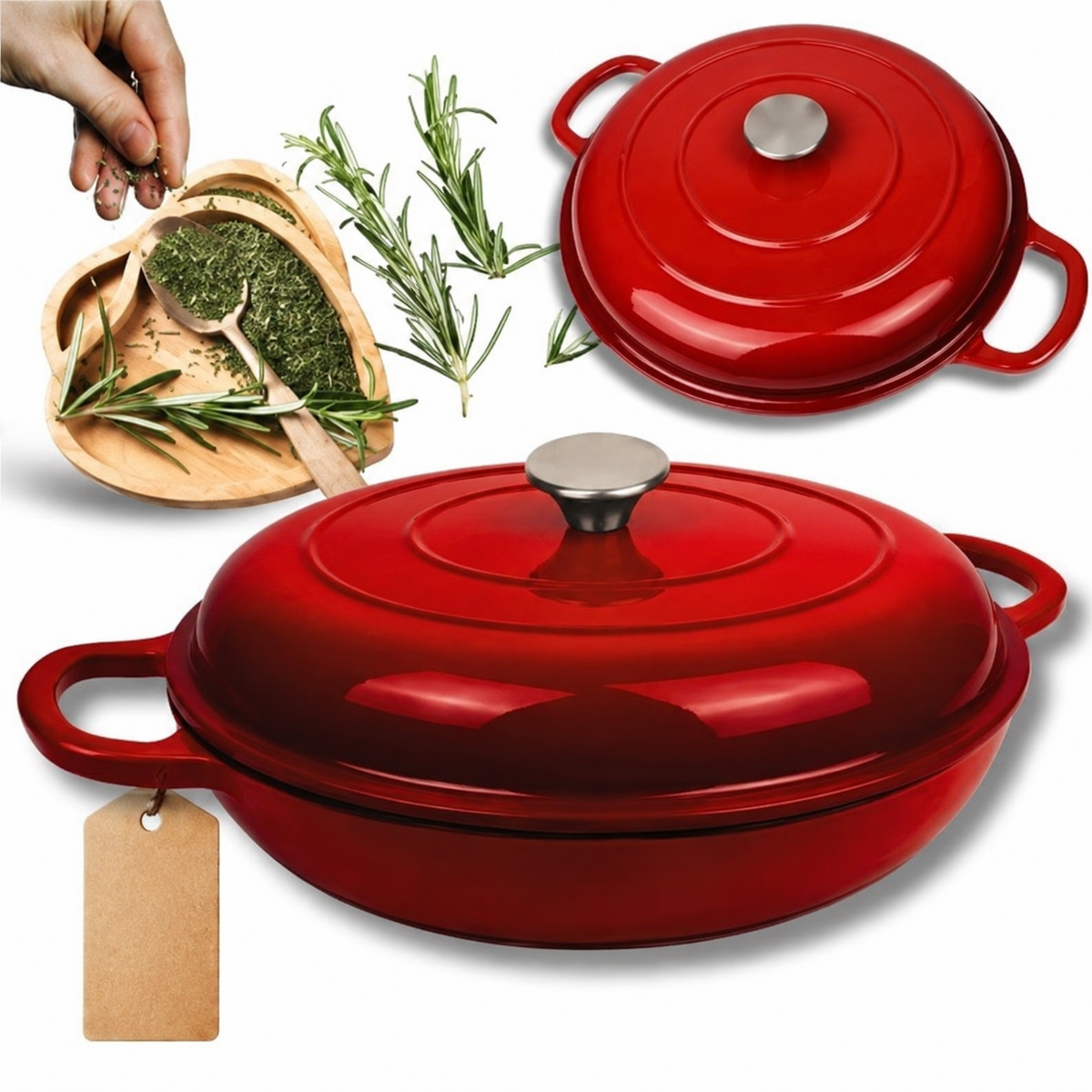 Cocotte basse en fonte émaillée 30 cm – 3 L – Rouge