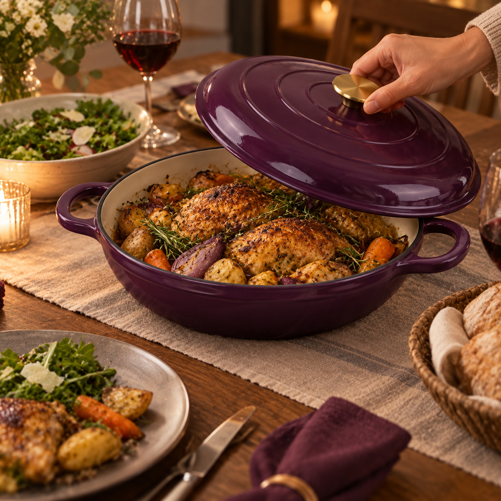 Cocotte basse en fonte émaillée 30 cm – 3 L – Aubergine