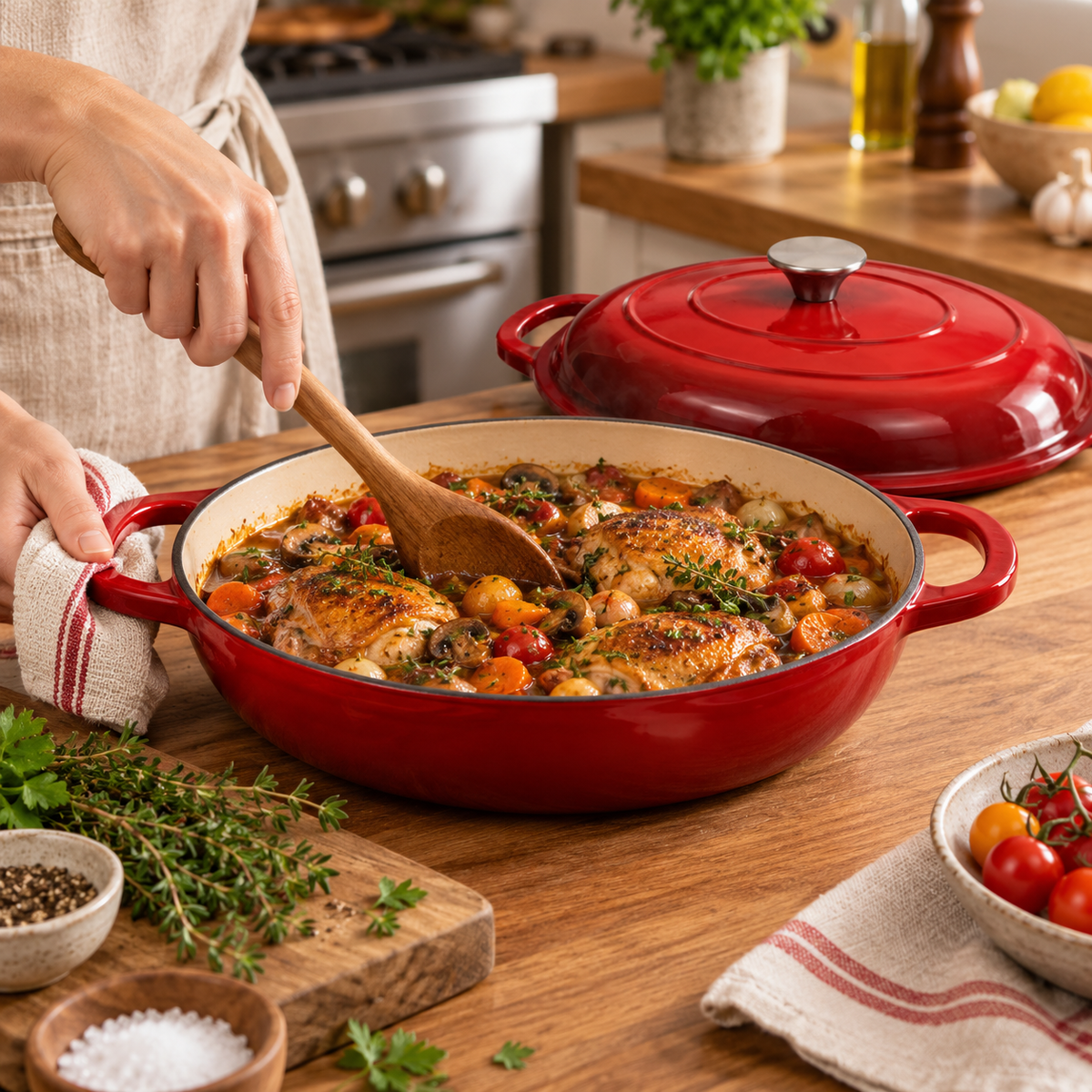 Cocotte basse en fonte émaillée 30 cm – 3 L – Rouge