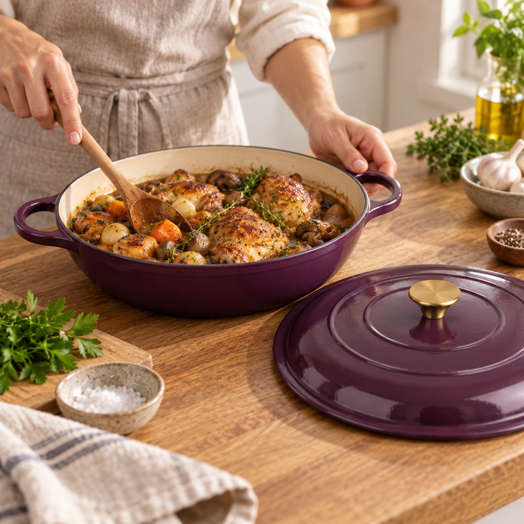 Cocotte basse en fonte émaillée 30 cm – 3 L – Aubergine