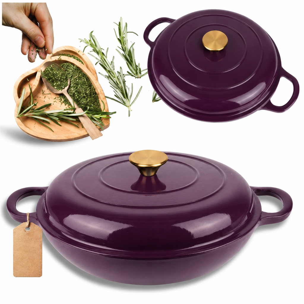 Cocotte basse en fonte émaillée 30 cm – 3 L – Aubergine