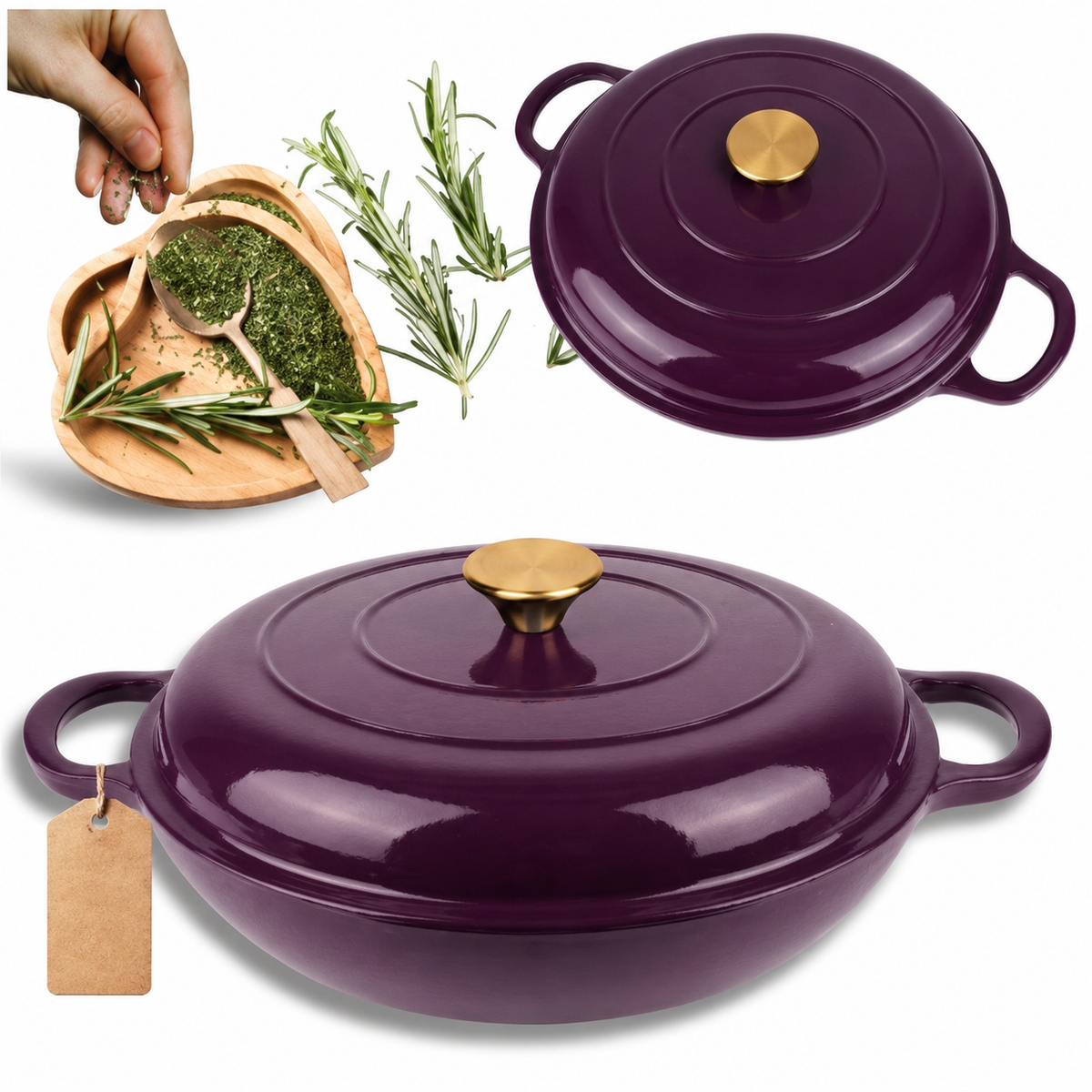 Cocotte basse en fonte émaillée 30 cm – 3 L – Aubergine