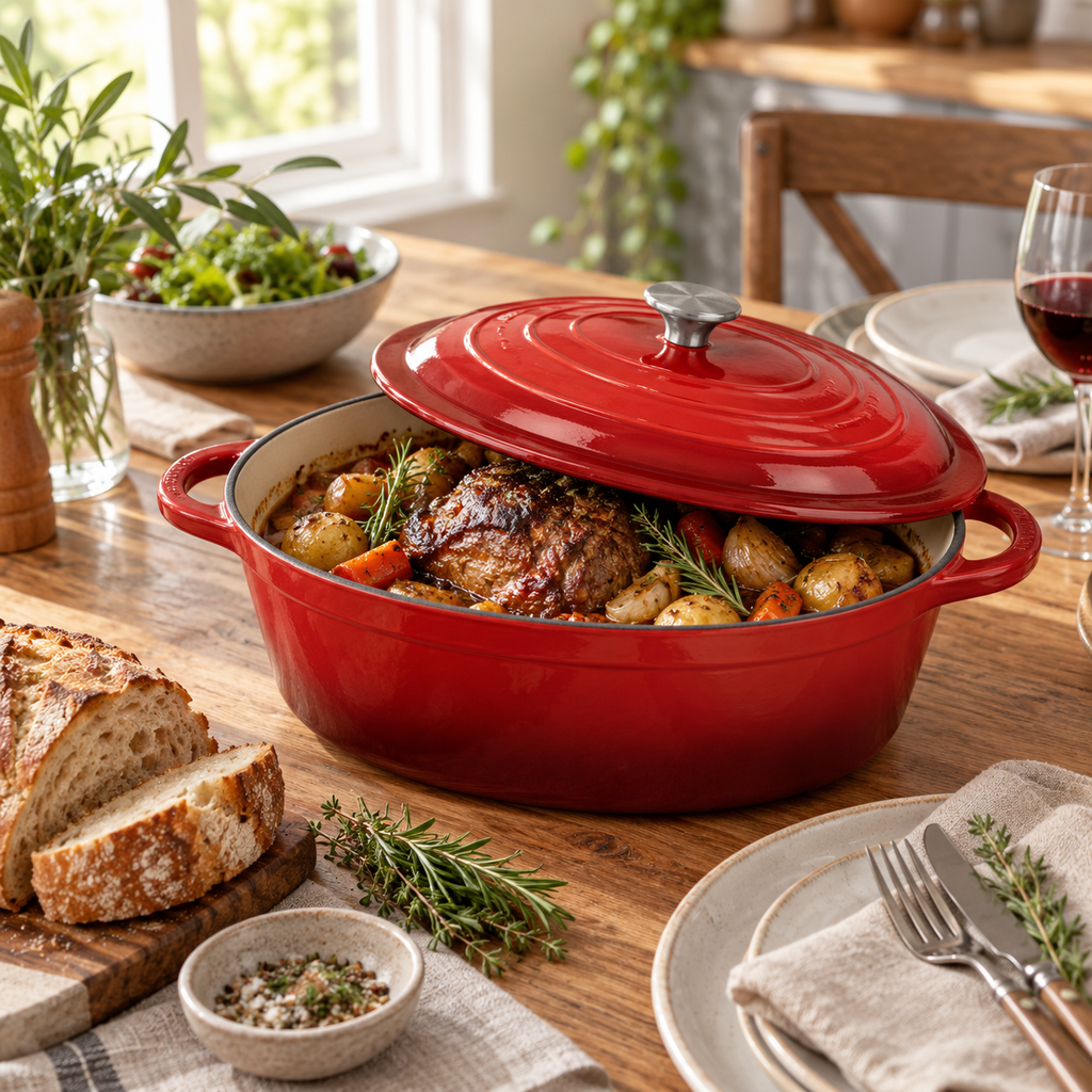 Cocotte ovale en fonte émaillée 34 cm – 6 L – Rouge