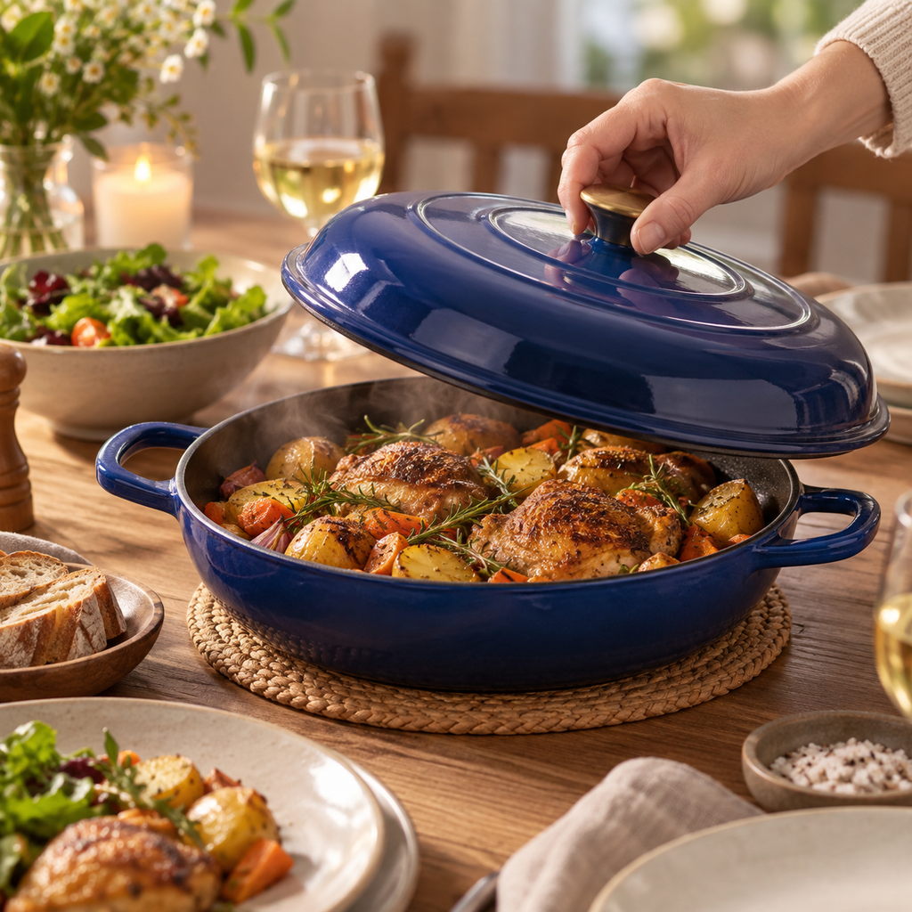 Cocotte basse en fonte émaillée 30 cm – 3 L – Bleu