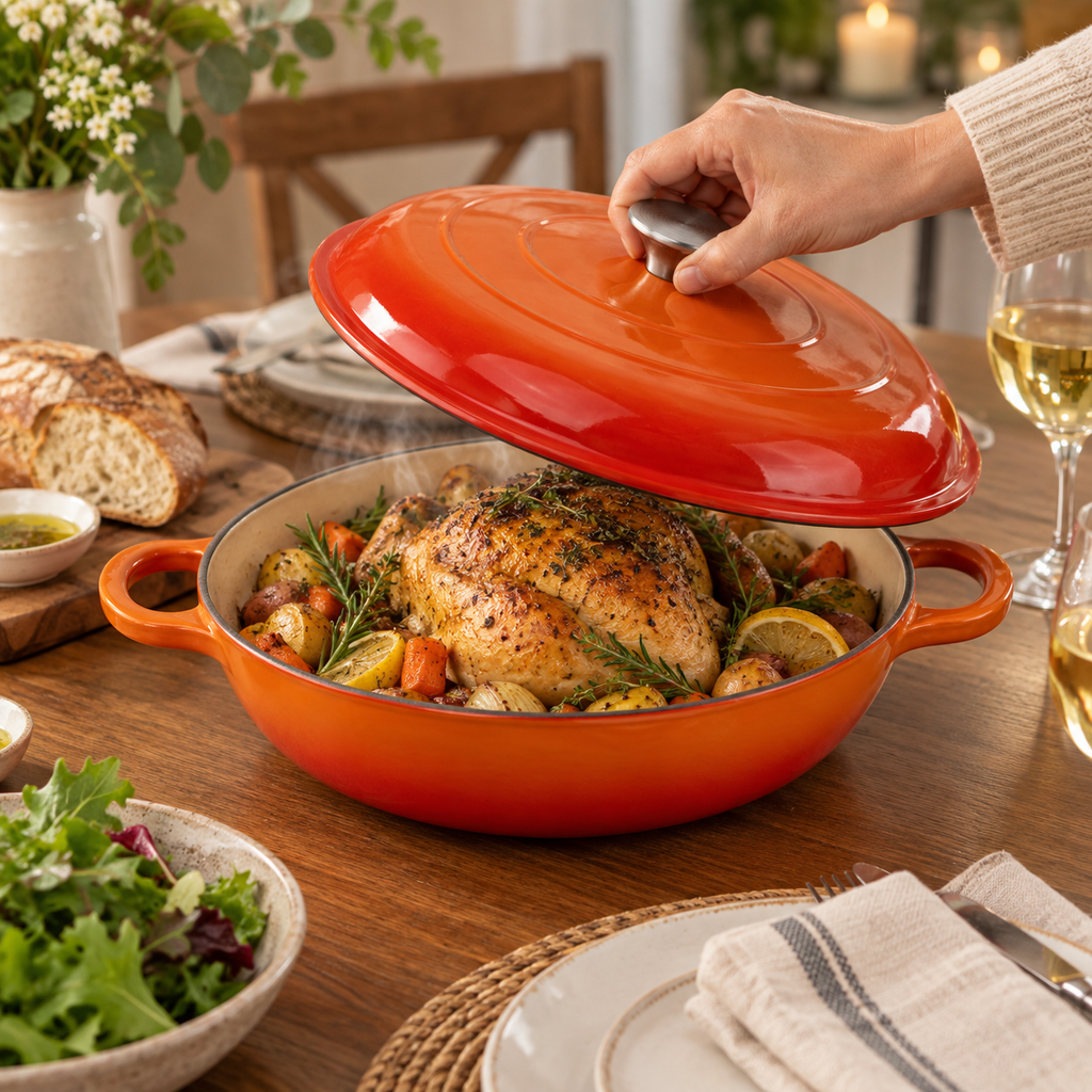 Cocotte basse en fonte émaillée 30 cm – 3 L – Orange