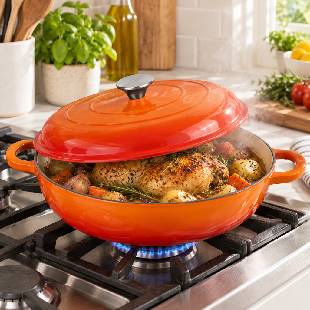 Cocotte basse en fonte émaillée 30 cm – 3 L – Orange