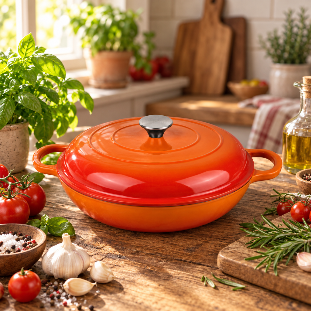 Cocotte basse en fonte émaillée 30 cm – 3 L – Orange