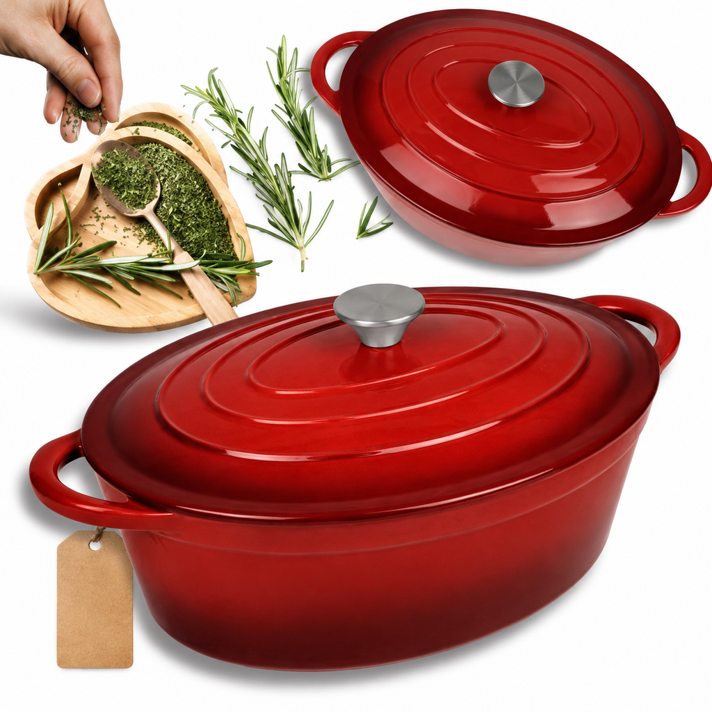 Cocotte ovale en fonte émaillée 34 cm – 6 L – Rouge