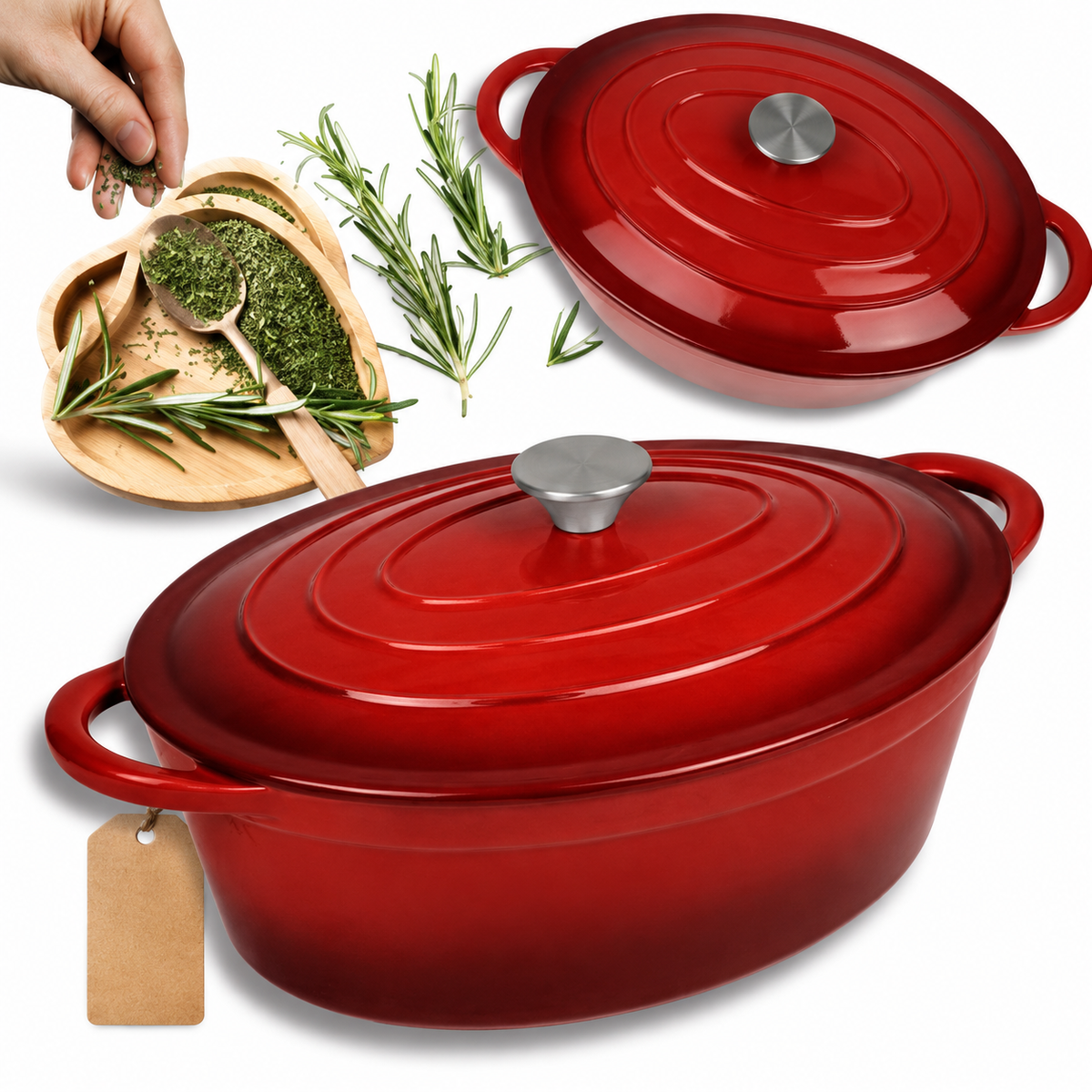 Cocotte ovale en fonte émaillée 34 cm – 6 L – Rouge