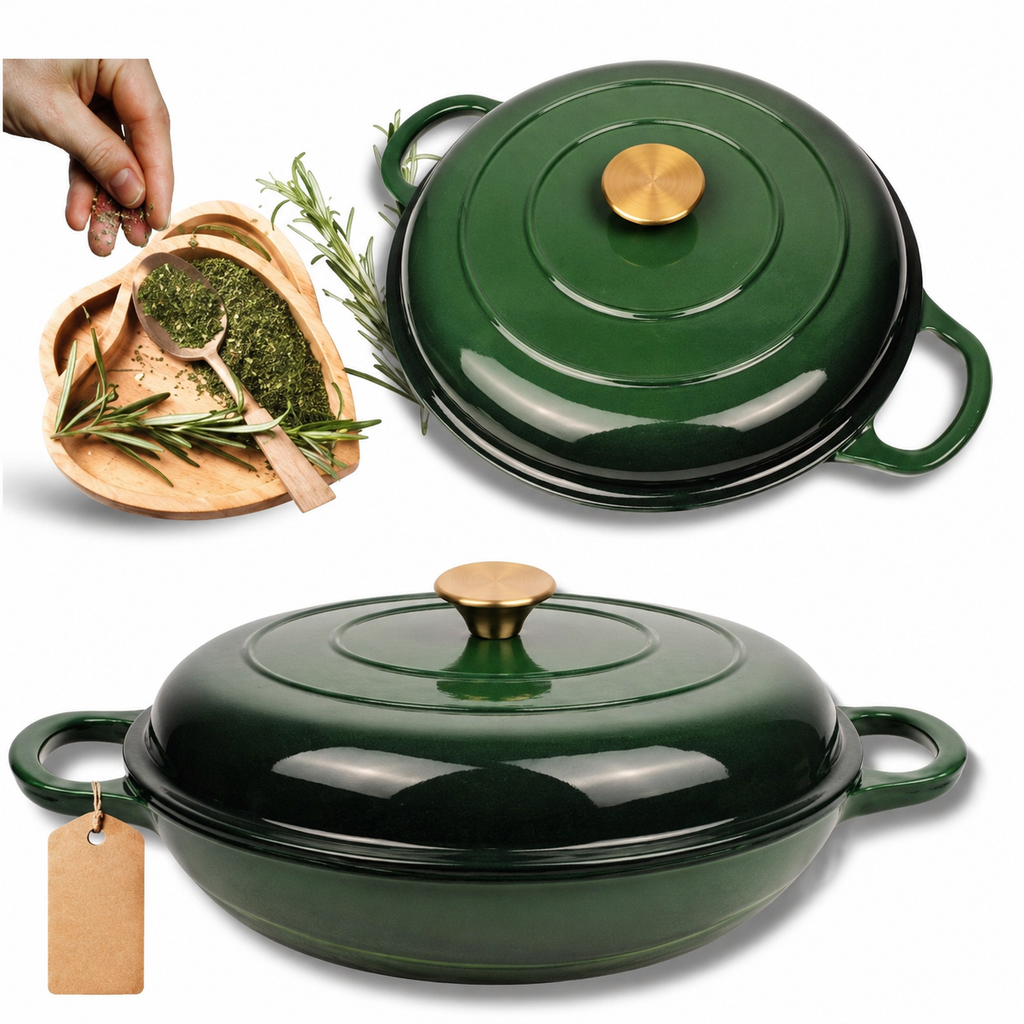 Cocotte basse en fonte émaillée 30 cm – 3 L – Vert bouteille