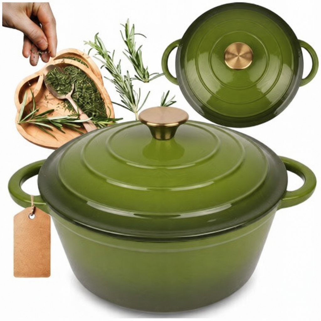 Cocotte en fonte émaillée 26 cm – 5 L – Vert olive