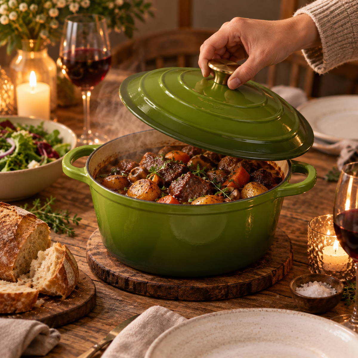 Cocotte en fonte émaillée 26 cm – 5 L – Vert olive