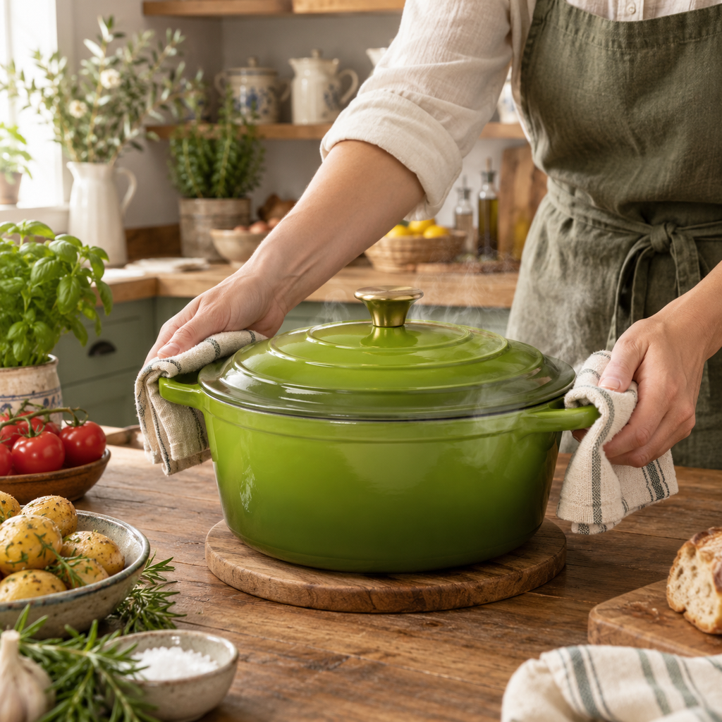 Cocotte en fonte émaillée 26 cm – 5 L – Vert olive