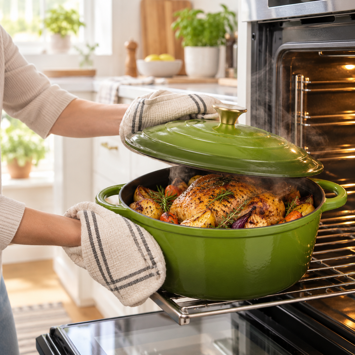 Cocotte en fonte émaillée 26 cm – 5 L – Vert olive