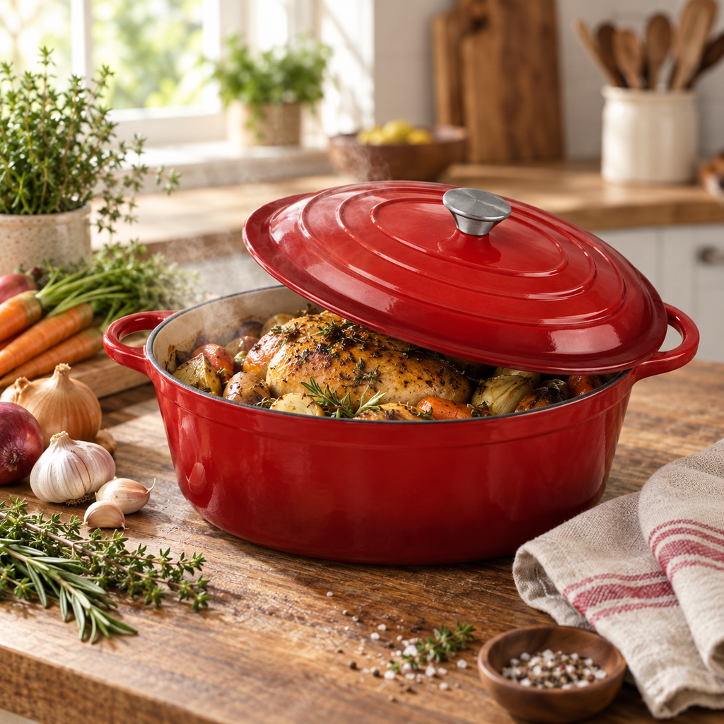 Cocotte ovale en fonte émaillée 34 cm – 6 L – Rouge
