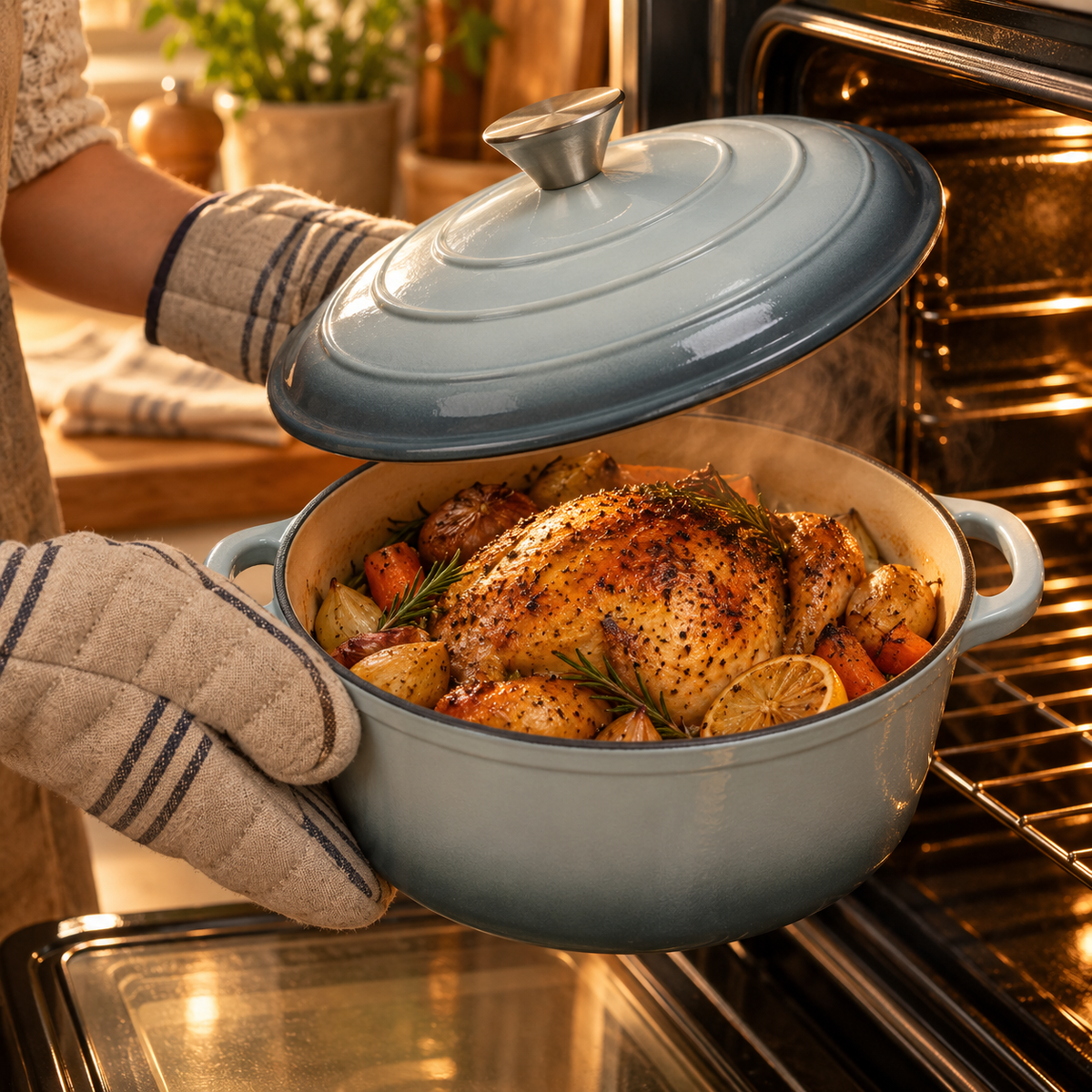 Cocotte en fonte émaillée 24 cm – 4 L – Vert d'eau