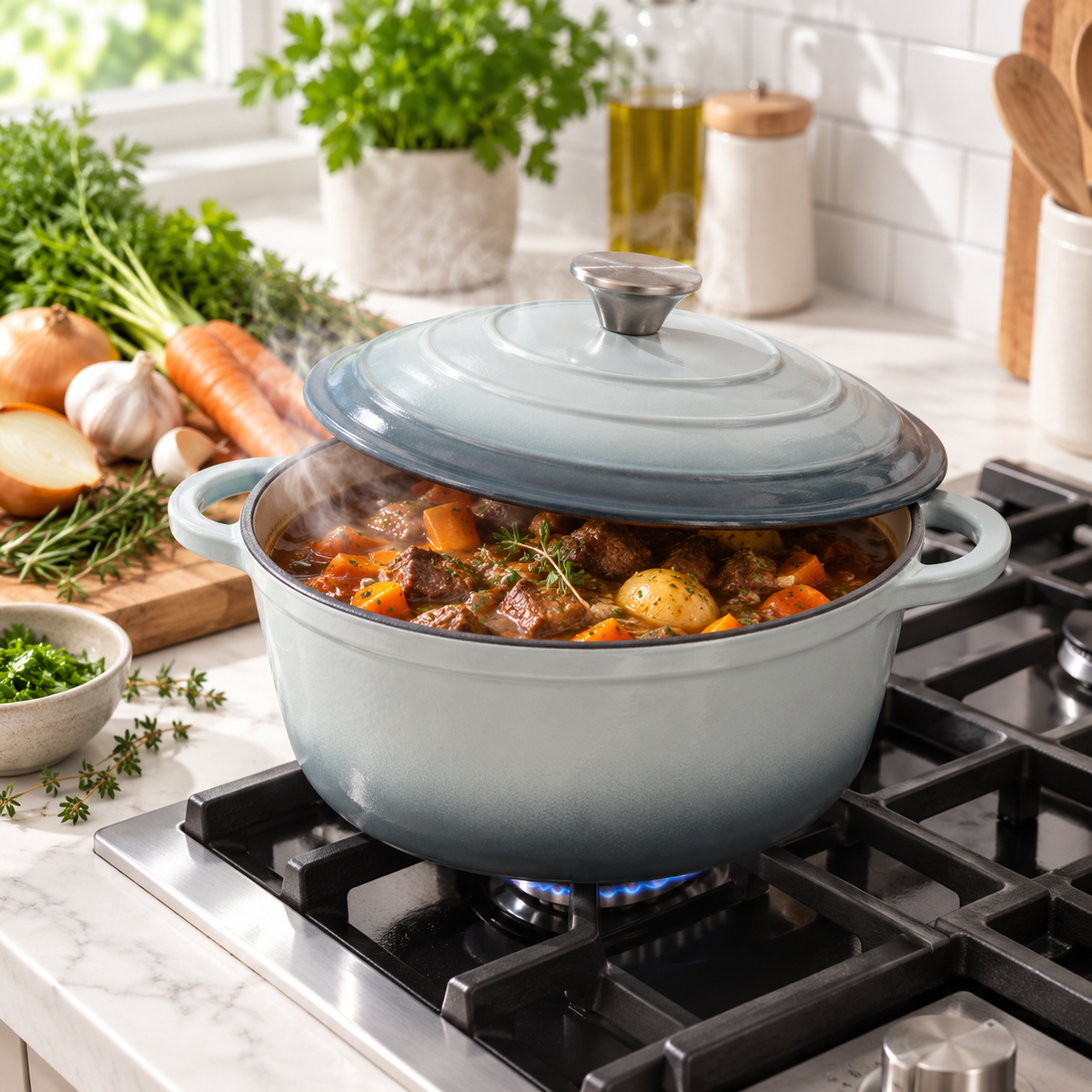Cocotte en fonte émaillée 24 cm – 4 L – Vert d'eau