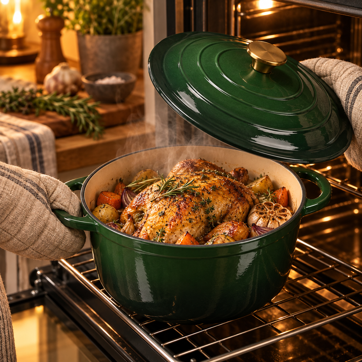Cocotte en fonte émaillée 26 cm – 5 L – Vert bouteille