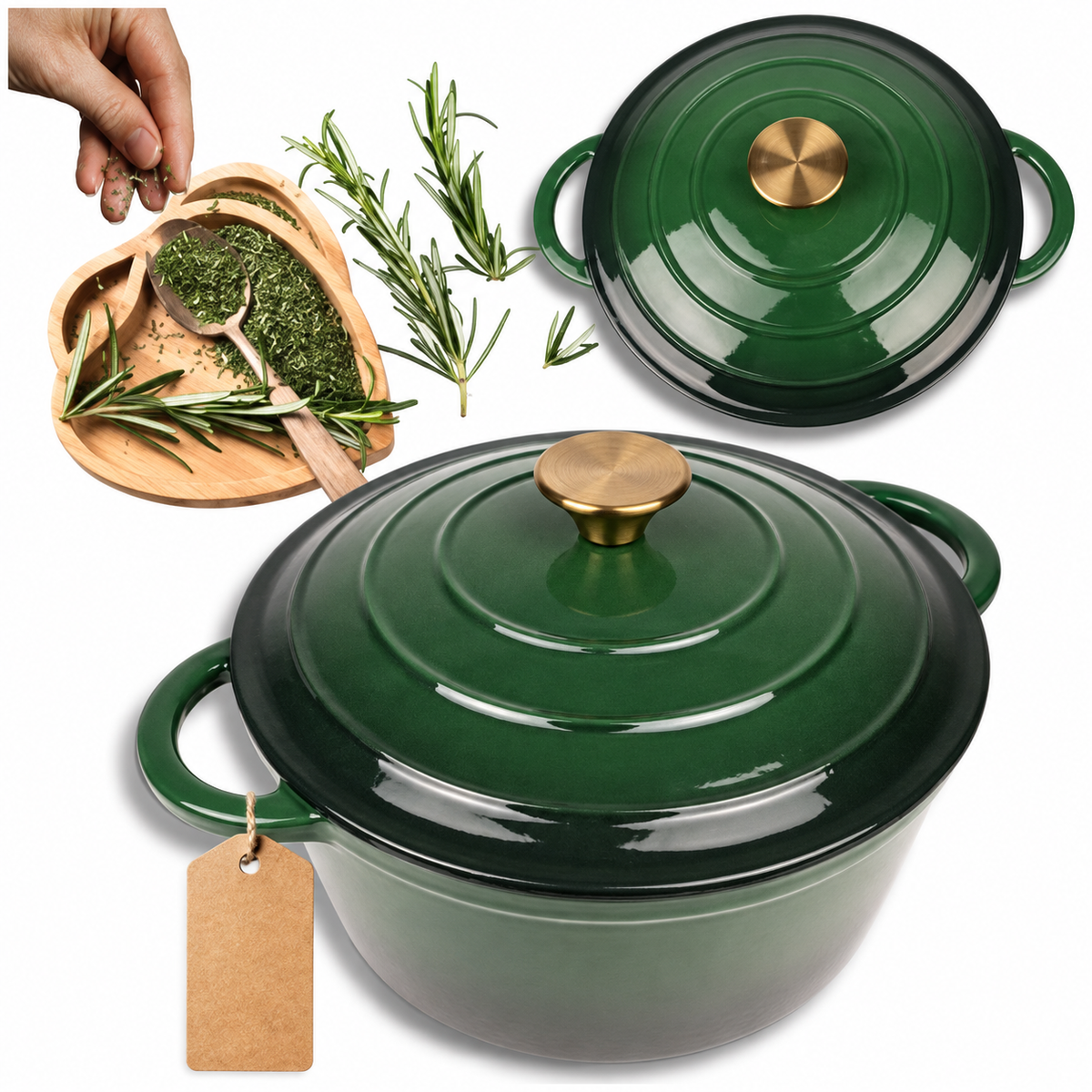 Cocotte en fonte émaillée 24 cm – 4 L – Vert bouteille