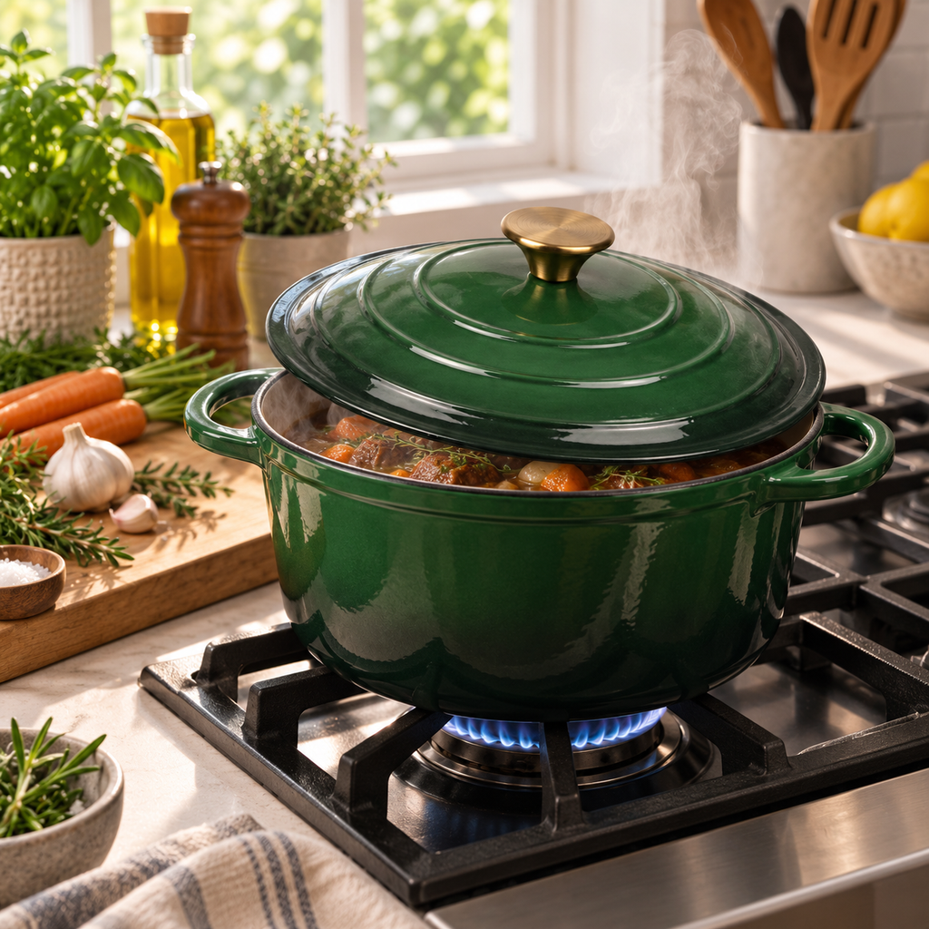 Cocotte en fonte émaillée 26 cm – 5 L – Vert bouteille