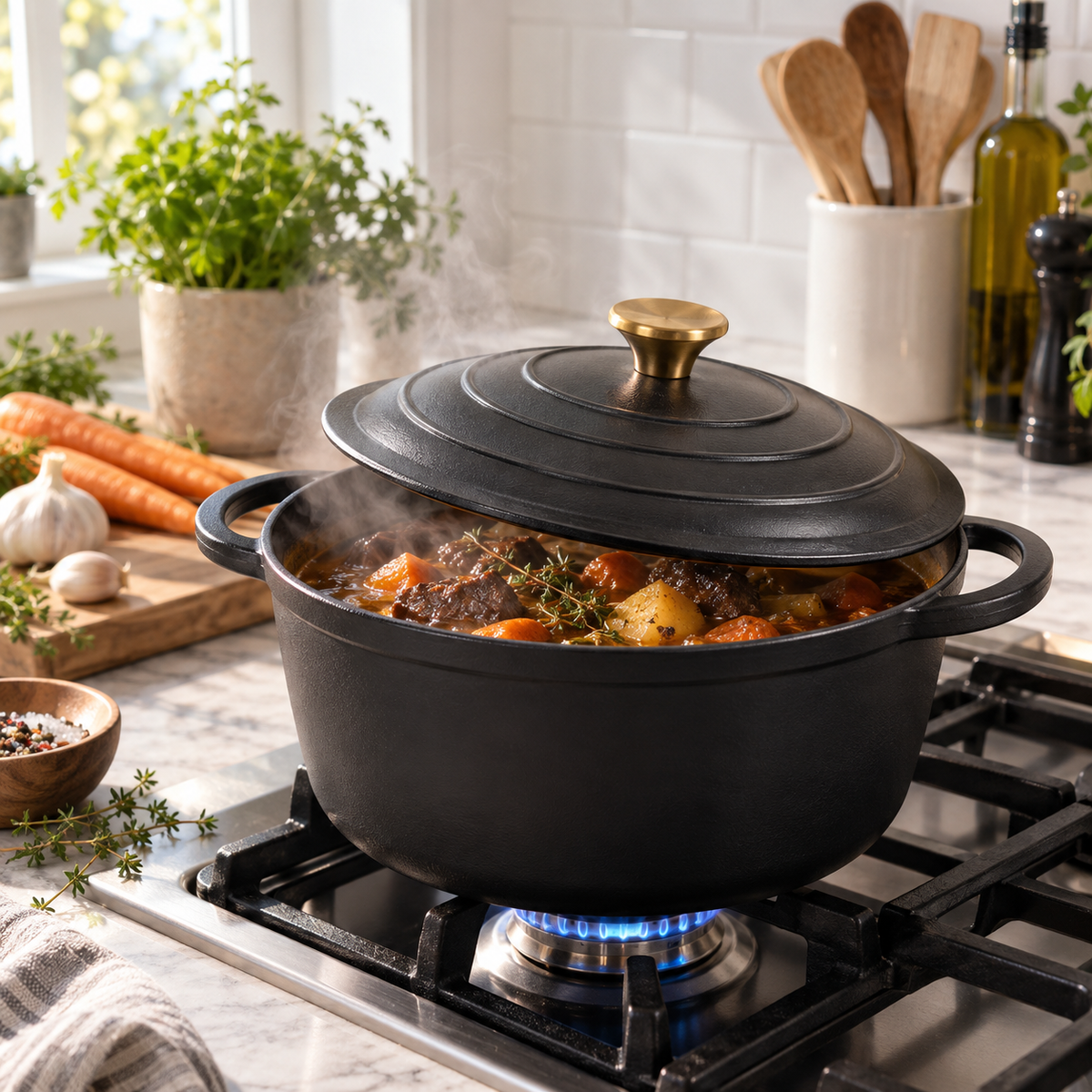 Cocotte en fonte émaillée 26 cm – 5 L – Noir mat