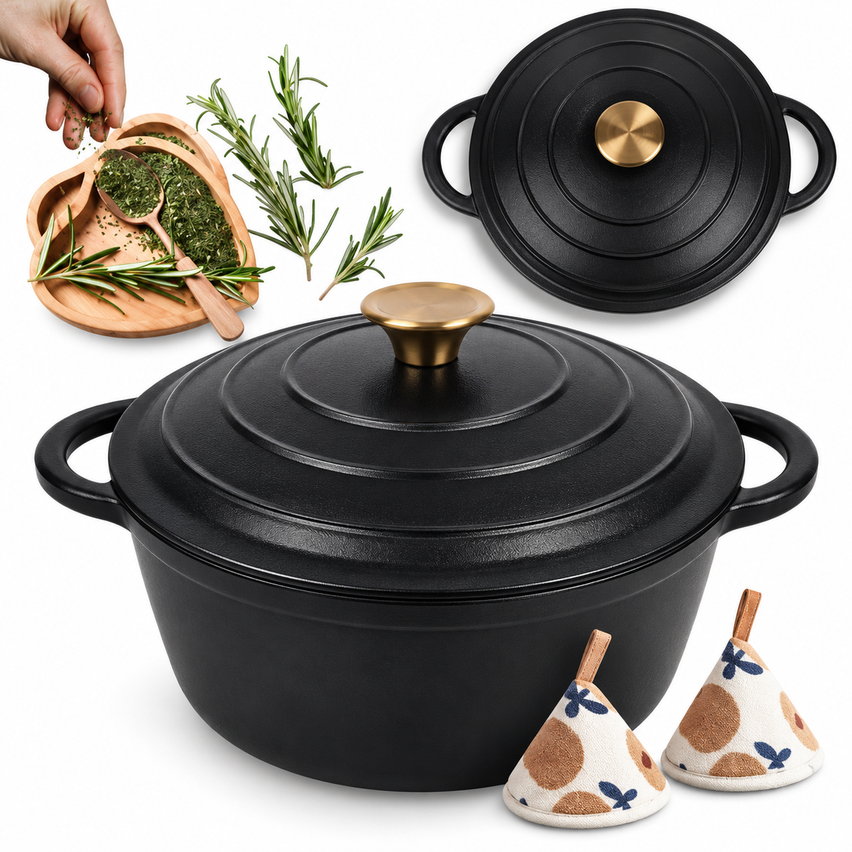 Cocotte en fonte émaillée 26 cm – 5 L – Noir mat