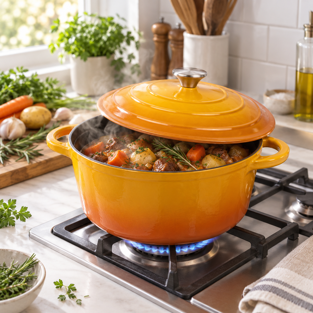 Cocotte en fonte émaillée 24 cm – 4 L – Moutarde