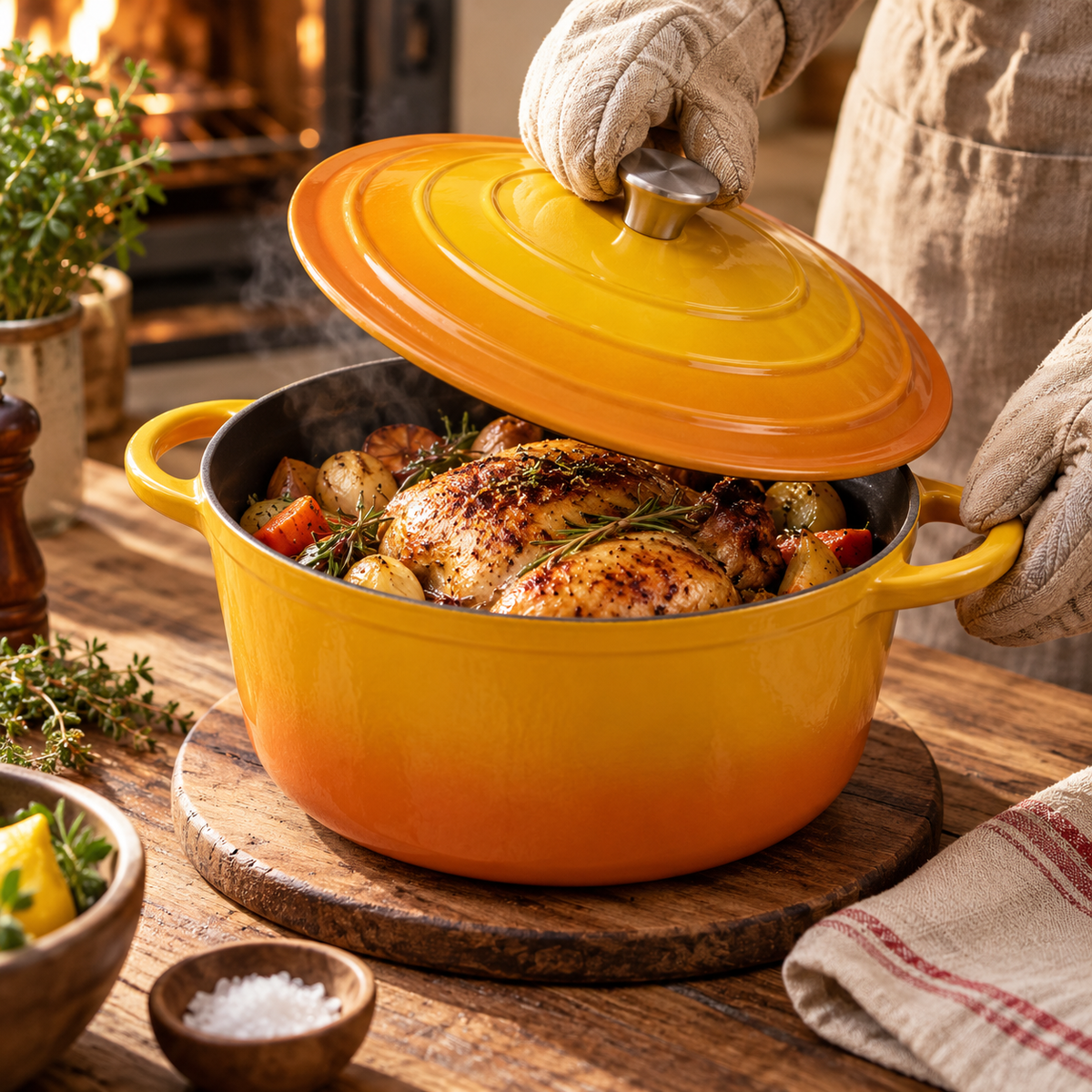 Cocotte en fonte émaillée 24 cm – 4 L – Moutarde