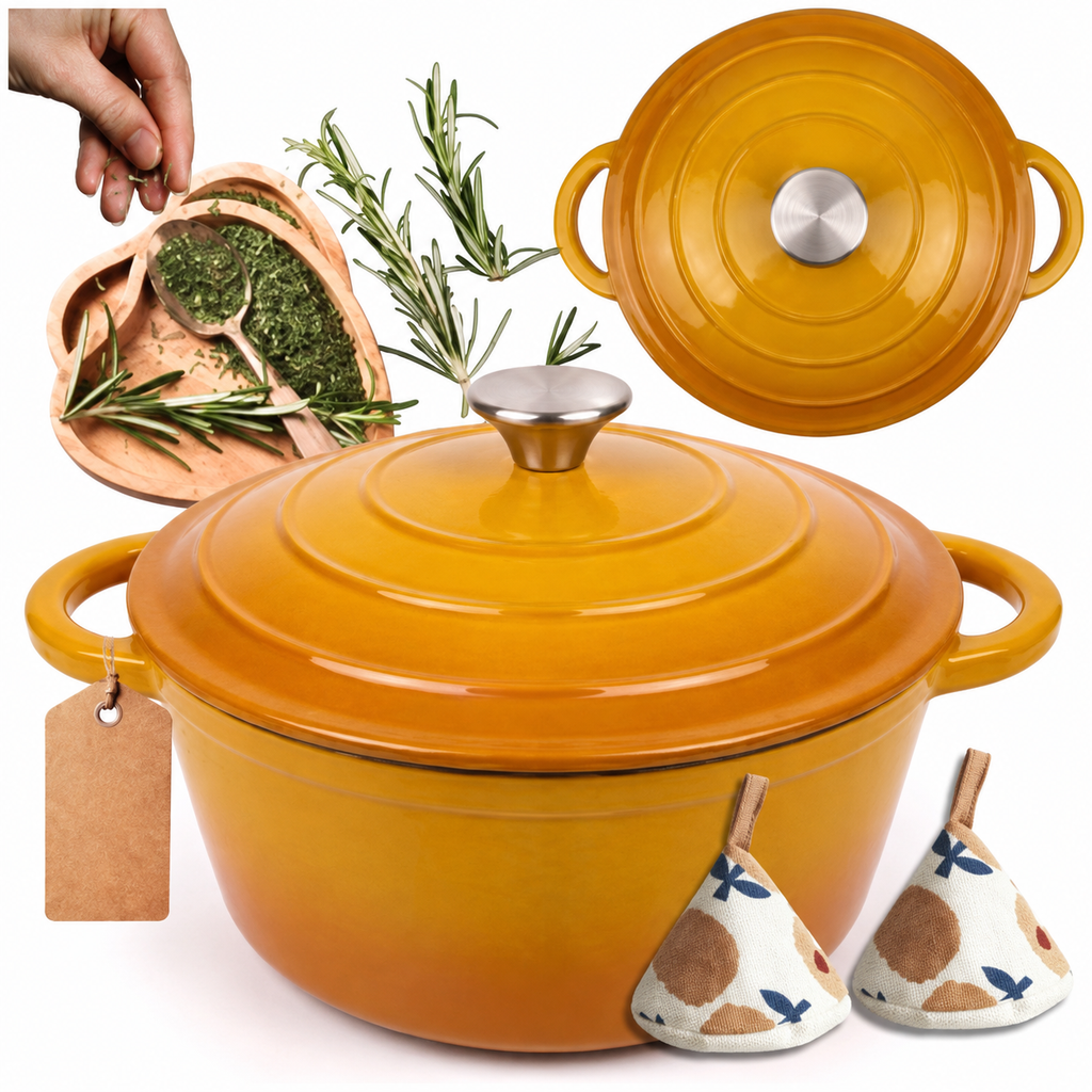 Cocotte en fonte émaillée 24 cm – 4 L – Moutarde