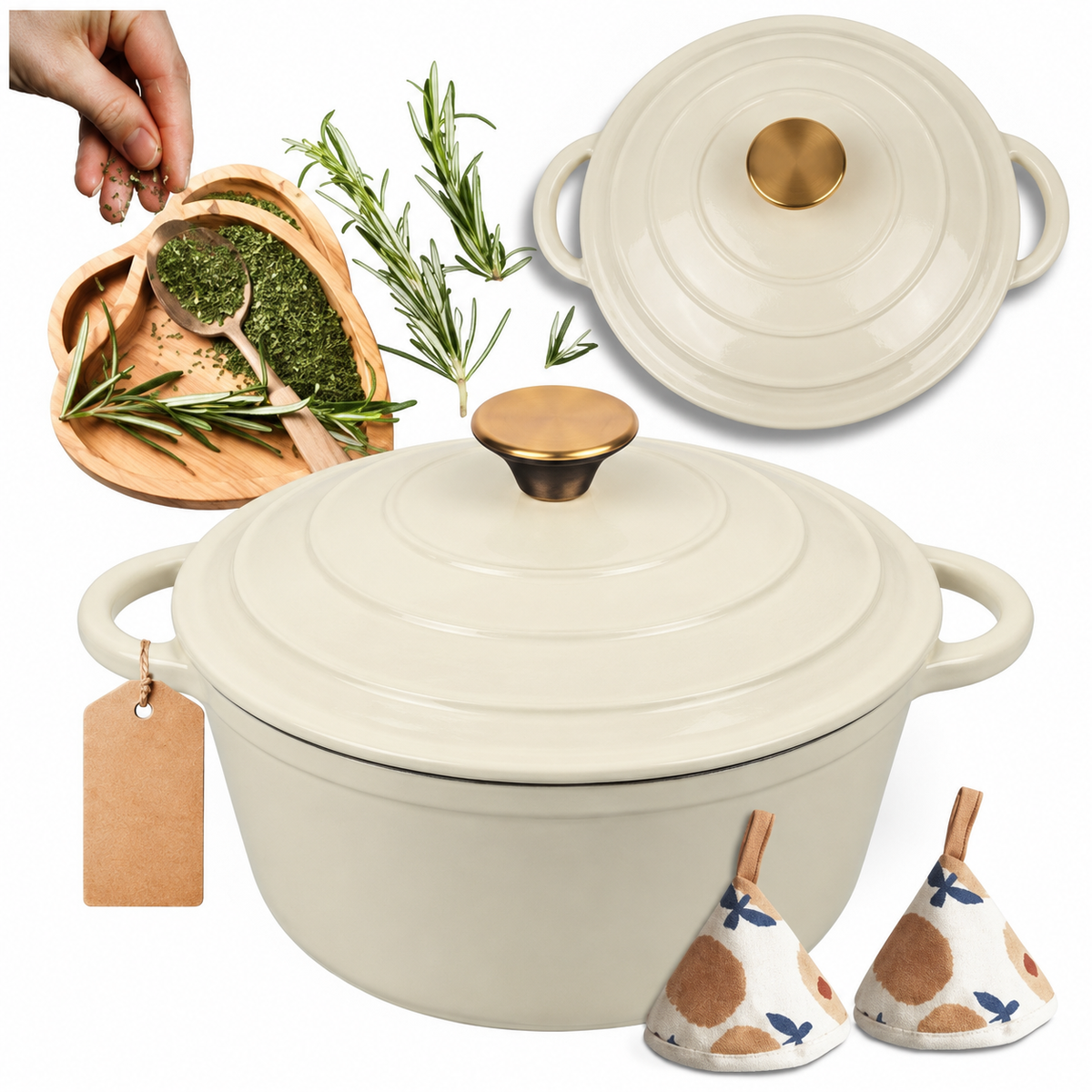 Cocotte en fonte émaillée 22 cm – 3 L – Crème